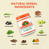 Amarvira Diabetes Powder bottle surrounded by labeled herbs, seeds and botanical ingredients