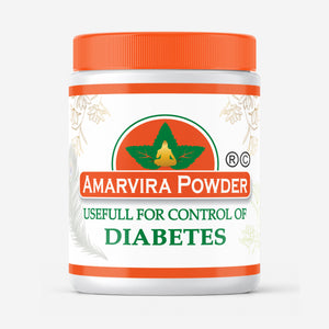 Amarvira Ayurvedic Diabetes Powder bottle with orange cap on a white background
